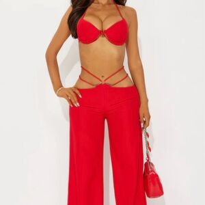 Fashion Nova - Keep it Low Key Pant Set - Red